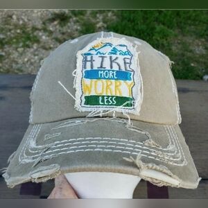 NWOT Tan Hike More Worry Less Washed and Distressed Baseball Cap